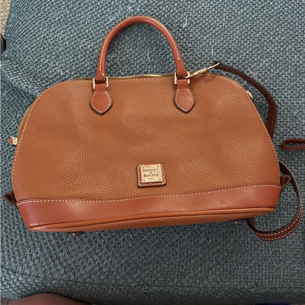 Dooney & Bourke Tan Satchel with Dome Shape and Detachable Strap